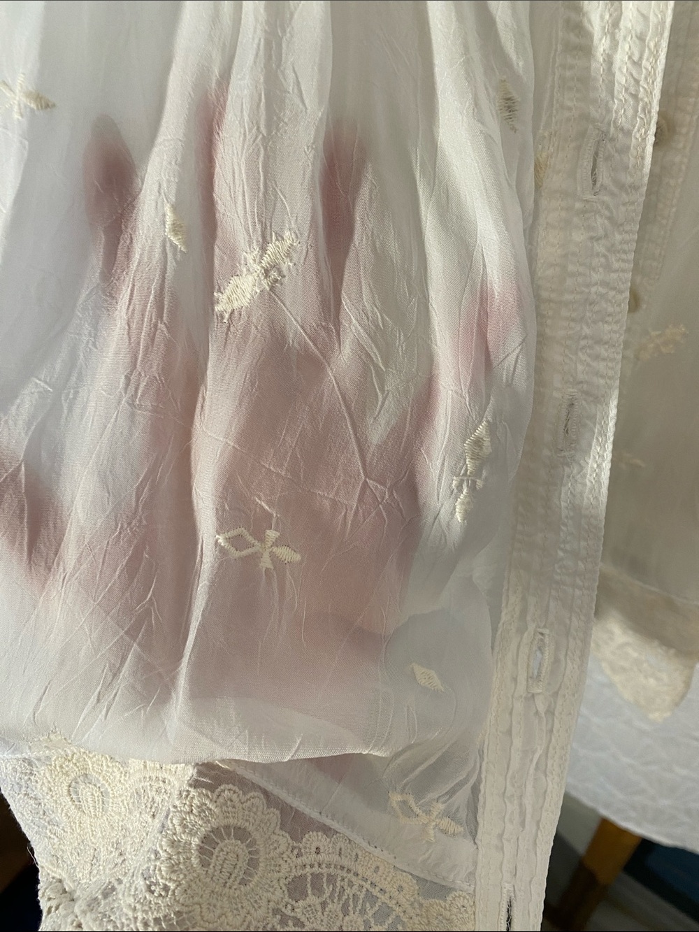 Johnny Was Cream Lace-Trim Long-Sleeve Button-Down Shirt size 1 X - Picture 8 of 10